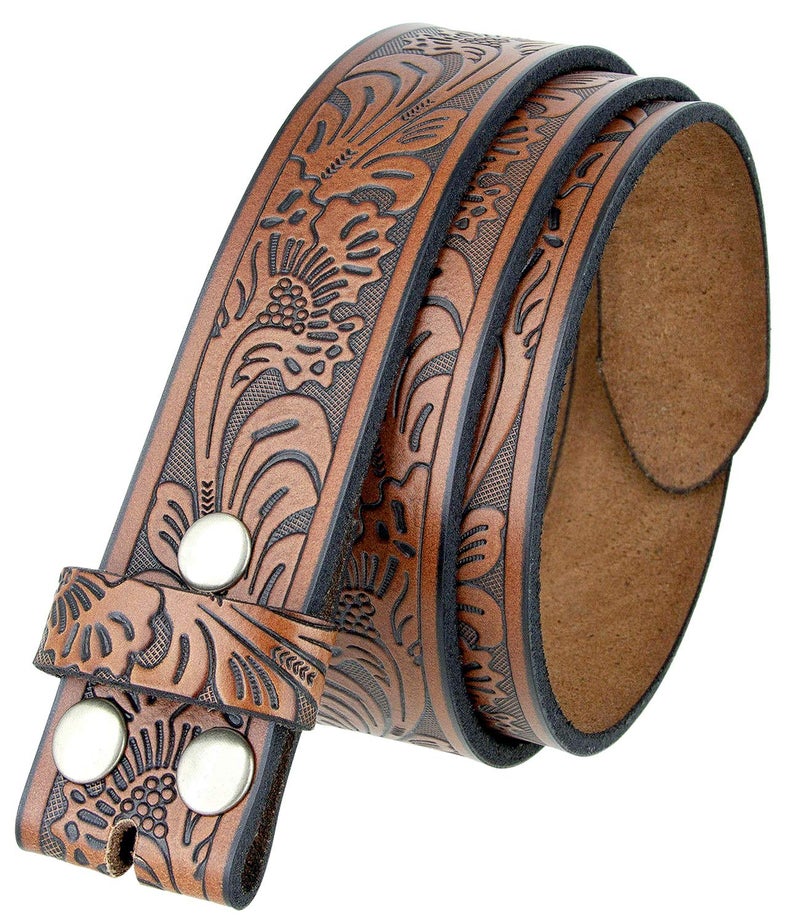 Belts.com BS220 Western Floral Engraved Embossed Tooled Genuine Leather Belt Strap w/Snaps 1 1/2" Wide (Brown, 44) - Image 1